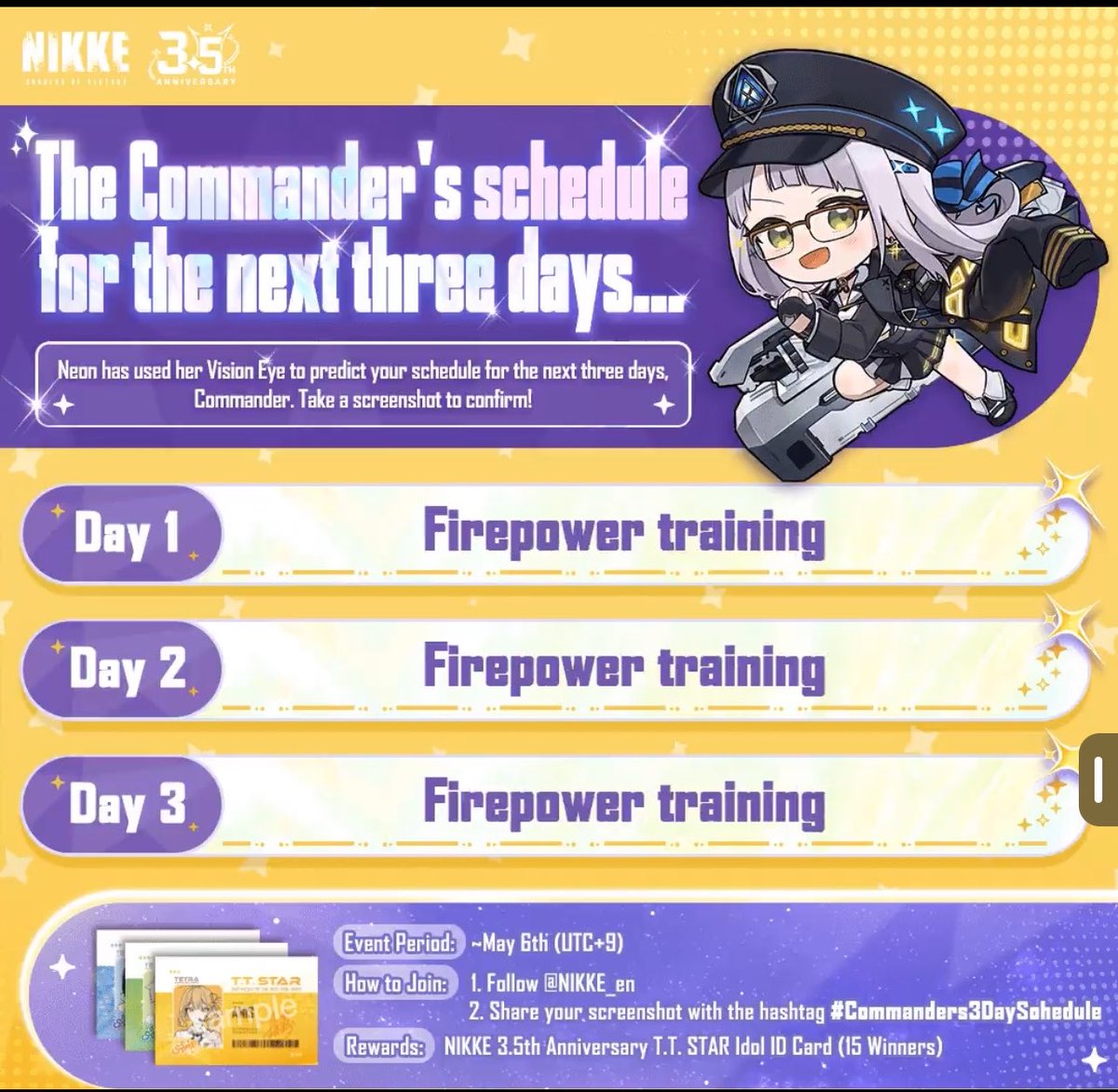 qong2's tweet photo. @NIKKE_en #Commanders3DaySchedule #NIKKE https://t.co/YGD3tUC8Zt
