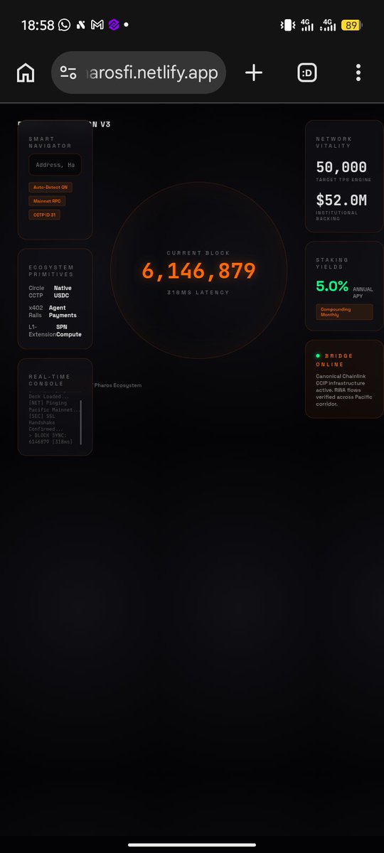 ZenderF59227's tweet photo. @Kiwi_Nod @prosper_adedayo @pharos_network Just shipped Pharos Horizon a wallet-free OS built for the Pharos L1. 

Pulsing live RPC reactor • Dev omni-input • Real-time RealFi stats at 50K TPS

 Just raw blockchain power.

🌐 https://t.co/t0KZwcuL4o
@Kiwi_Nod | 0x3798116757d75c26cAce245672819cF581fB242c

See my tx ids https://t.co/VhBiRwEgqw