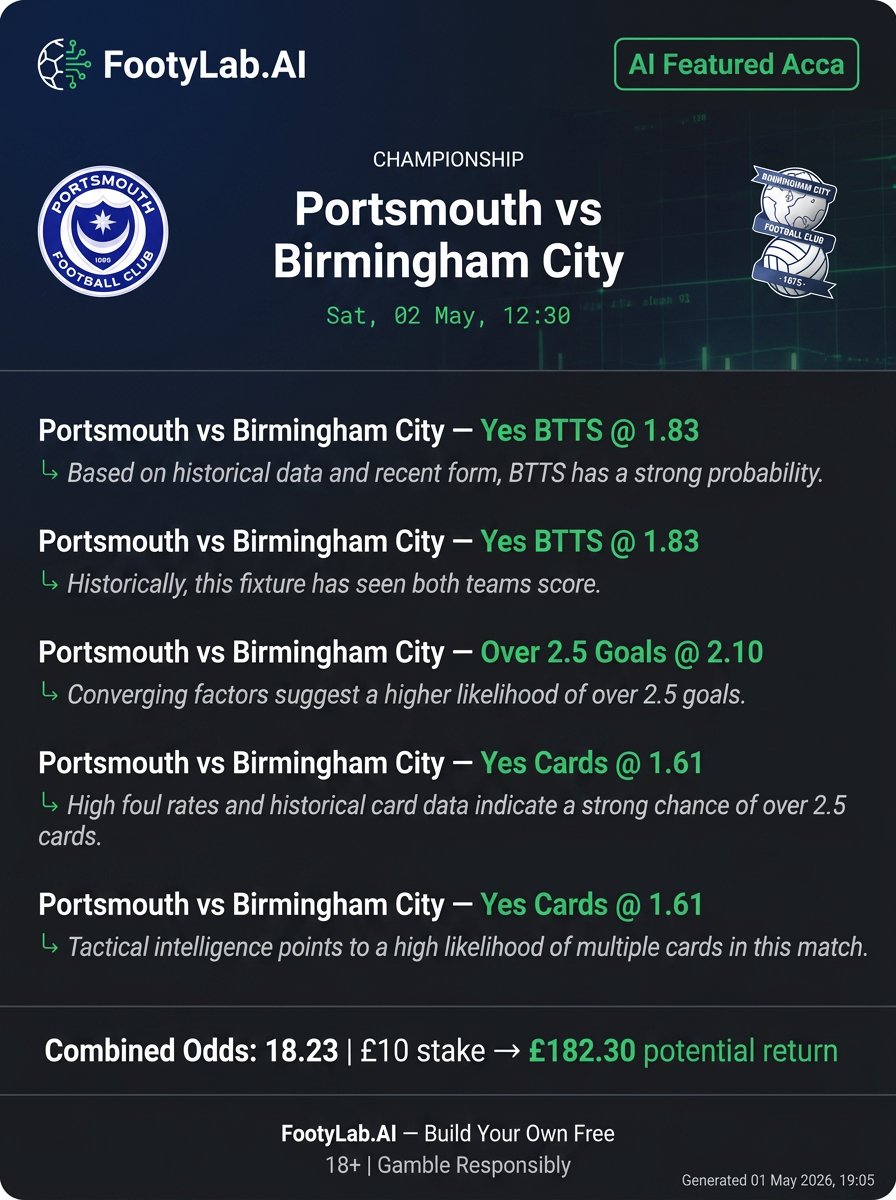 footylabai's tweet image. Portsmouth vs Birmingham City signals are stacking up! 📈 Our AI-powered analysis digs deep into the data to find the angles. Build your own free accas with the same insights: footylab.ai/?utm...

#Portsmouth #BirminghamCity #Championship #PTM #BRC #FootyLabAI #BettingTips
