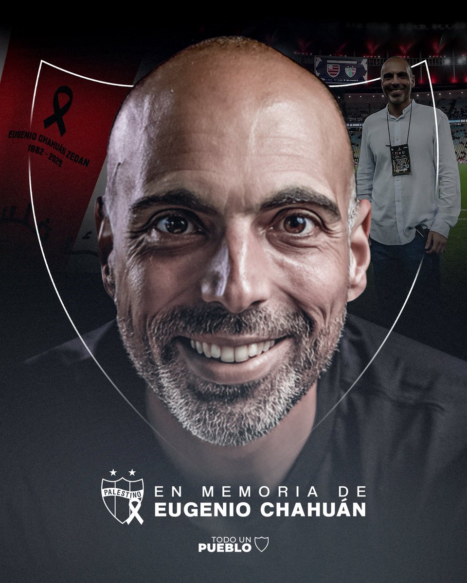 CDPalestinoSADP's tweet photo. Hoy se cumple un año de la partida de Eugenio Chahuán, director de Palestino, quien dedicó su vida al crecimiento del club con compromiso, pasión y una profunda cercanía con su gente.

Hoy también acompañamos con respeto y cariño a su familia, quienes continúan su legado con la misma fortaleza y amor.

Siempre te recordaremos por tu entrega incansable, por el amor genuino que sentías por estos colores y por tu compromiso con #TodoUnPueblo 🇵🇸
