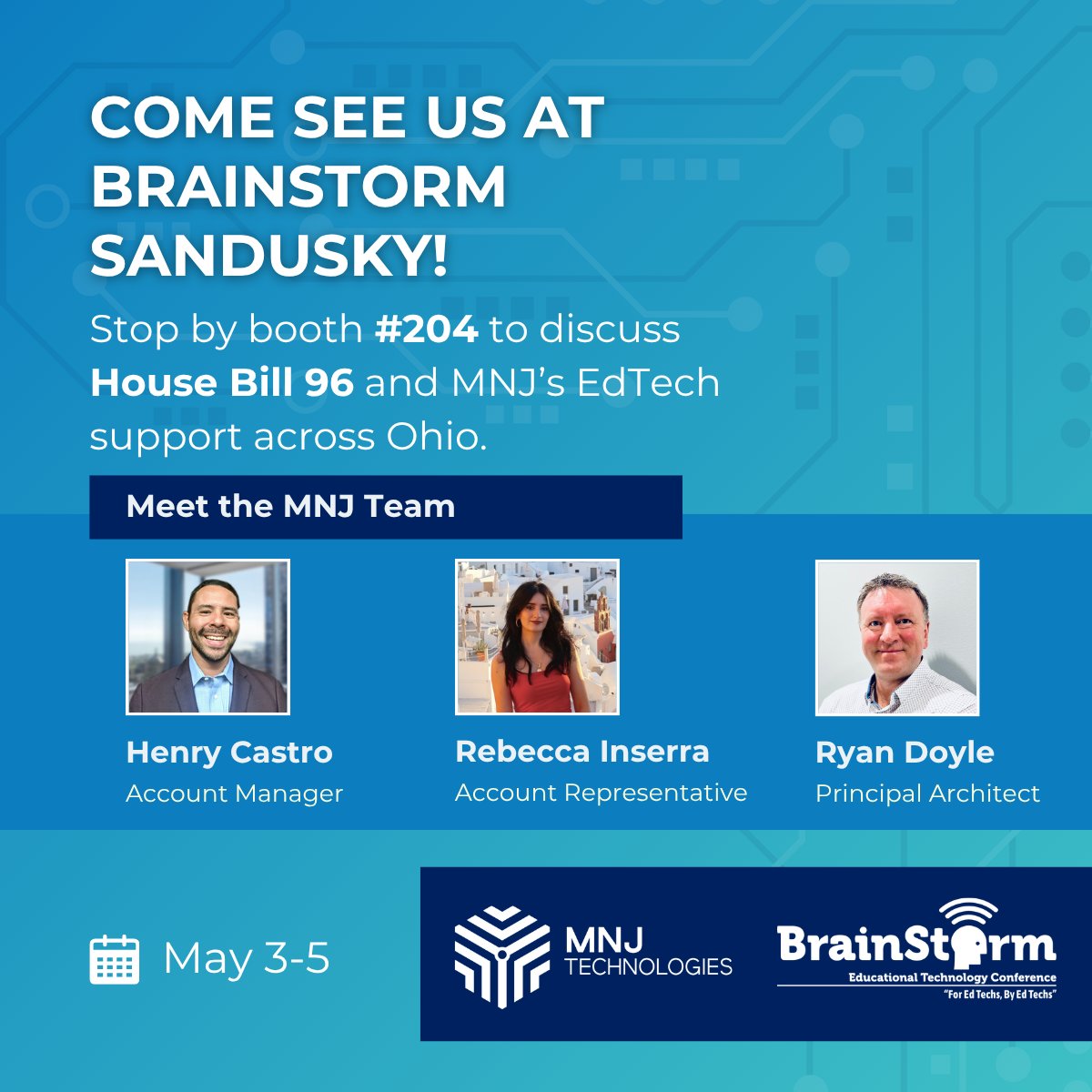 MNJTechnologies's tweet photo. Attending @brainstormk20  in Sandusky next week?

Make sure to stop by booth #204 to meet Henry Castro and Rebecca Inserra and learn more about MNJ's solutions designed to support EdTech. https://t.co/dza6kgc5cV