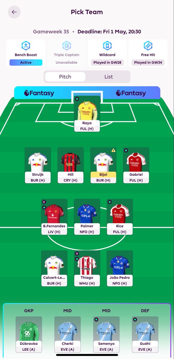 FPL_ZL's tweet photo. #GW35
BB active ✅ https://t.co/kOmJ3JkhGR