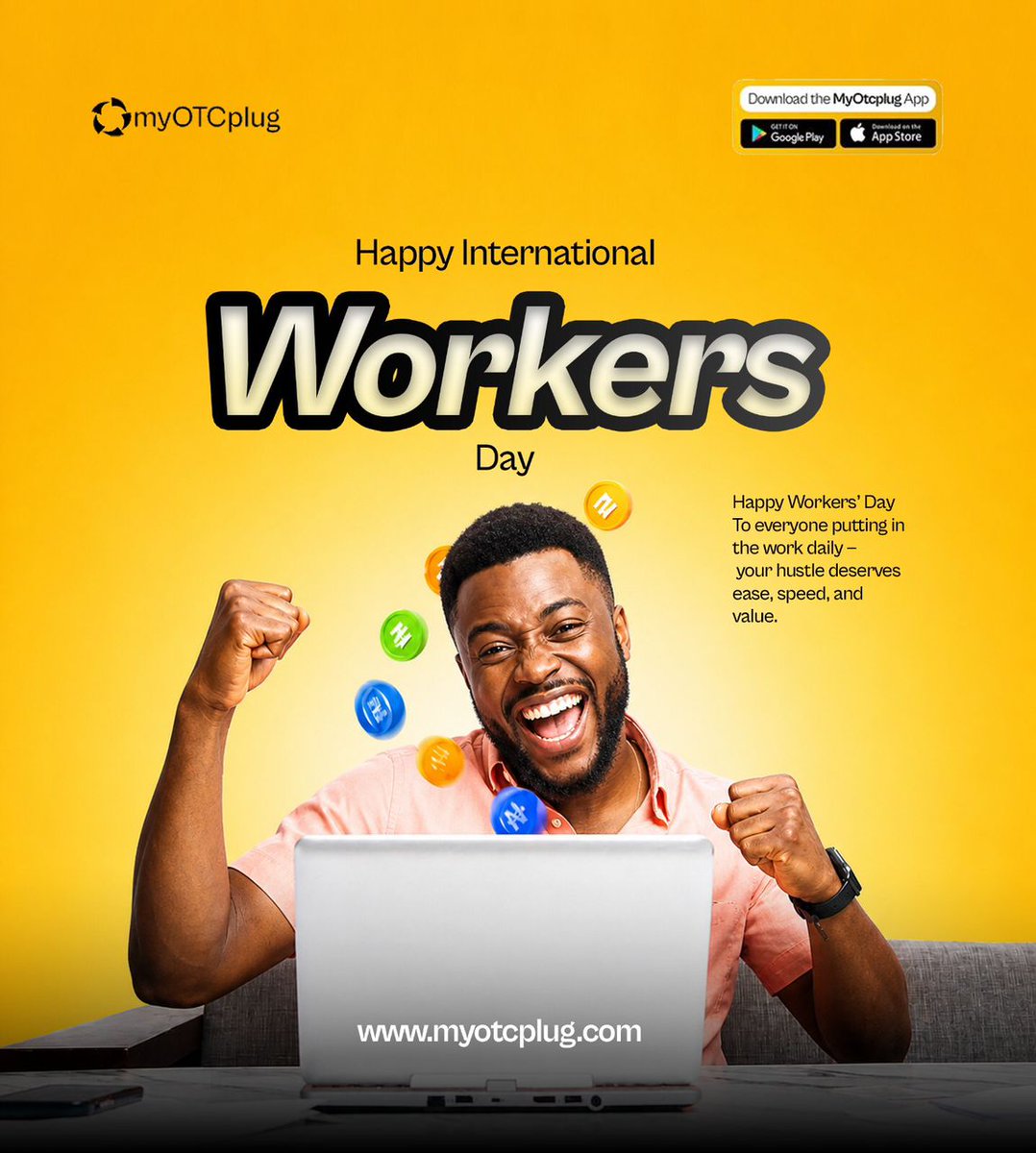 myotcplug_'s tweet photo. You do the hard work; we make the payout easy💸 

Happy Workers’ Day to the real MVPs. Experience ease, speed, and the best value for your coins when you plug into MyOTCplug. ⚡️💛

#CryptoNigeria #p2p #workersday #USDT #myOTCplug https://t.co/Pf7mkzypSD