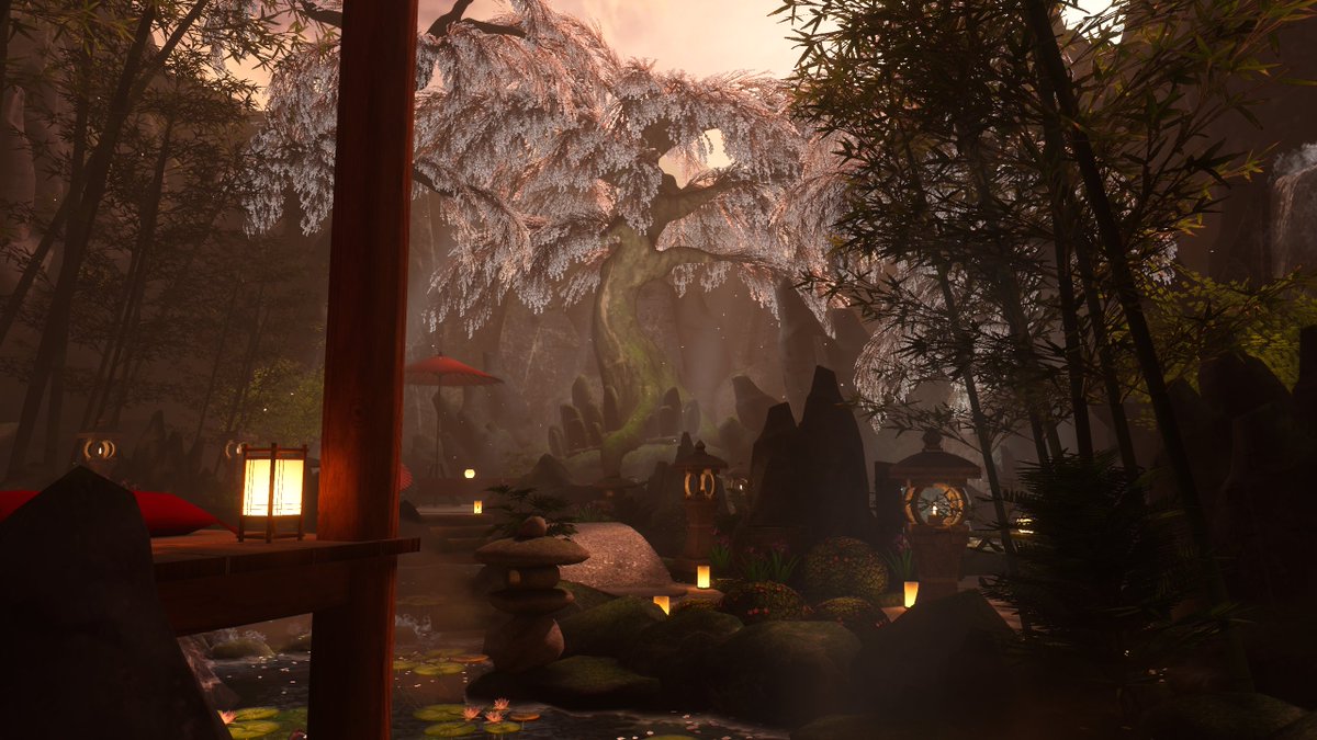 Jessi55xc's tweet photo. World: 春眠の小園
Author: さくらめさん @SakurameYuki 

A serene enchanted Japanese garden glows softly with white cherry blossom trees, glowing lanterns, stone paths, and wooden pavilions tucked among misty rocks and bamboo. Total magical Zen vibes.

#VRChatPhotography #VRChat https://t.co/y6RszWlk0C