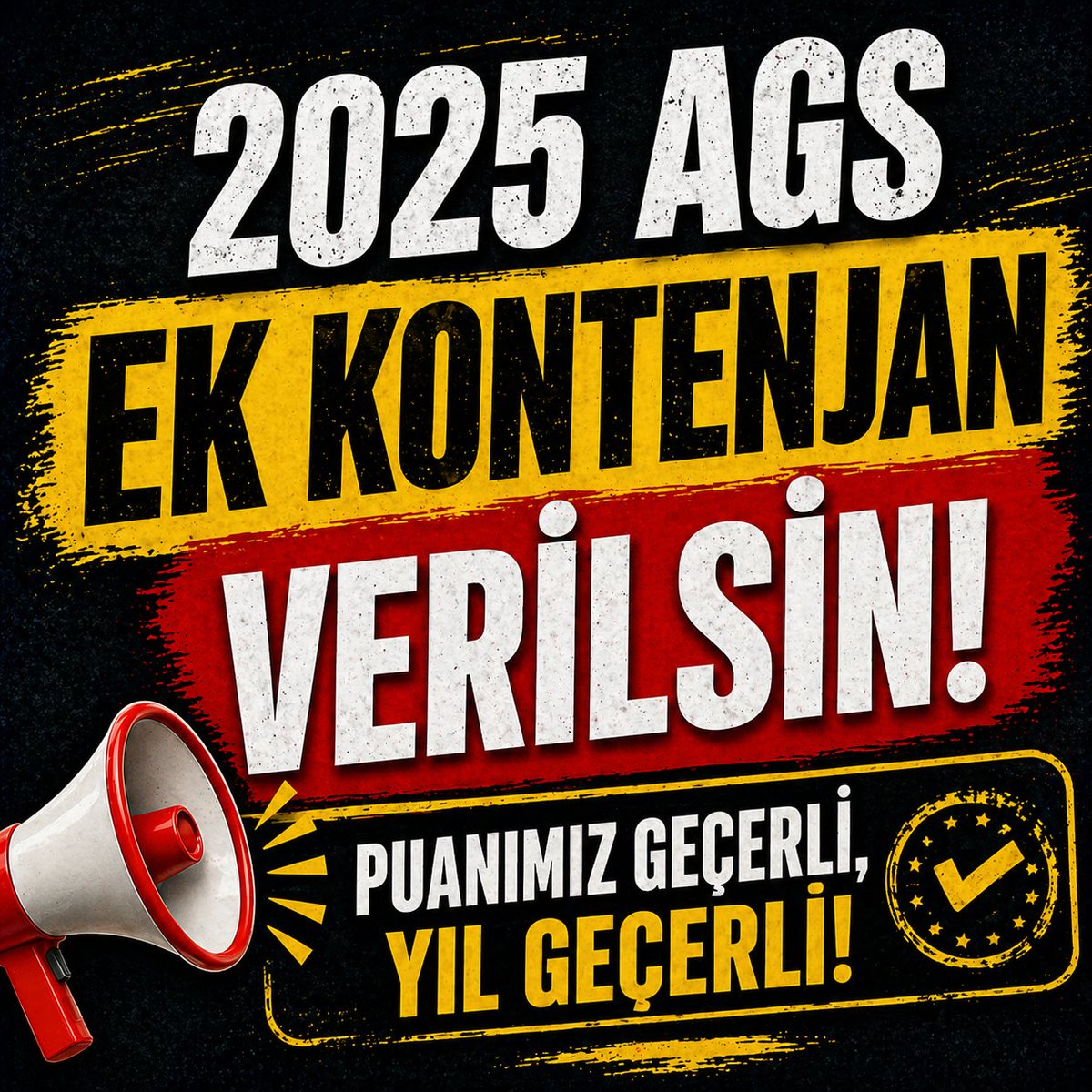 2025 AGS'de sınavı geçen öğretmenler olarak beklentimizi net ifade ediyoruz. Ek kontenjan ile bu süreç tamamlanmalıdır. #2025AGS <a href="/Akparti/">AK Parti</a> <a href="/AKPartiTBMMGrup/">TBMM AK Parti Grup Başkanlığı</a> <a href="/MHP_Bilgi/">MHP</a> <a href="/MhpTbmmGrubu/">MHP TBMM Grubu #MHP</a>