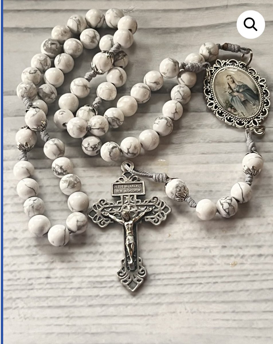 It’s time for a GIVEAWAY! Can you believe it’s the First Friday again?
You will receive a rosary pretty much identical to this one.! White howlite beads threaded on micro cord. 
To enter comment with your favourite Bible verse and share the post. The winner will be selected from