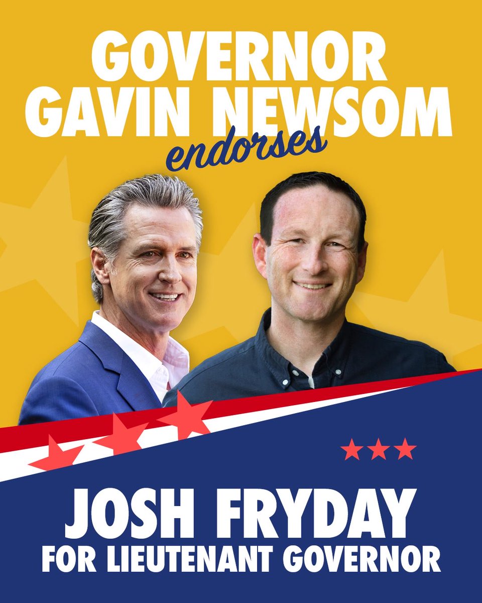 sushbushi's tweet photo. Join me and Governor Gavin Newsom in supporting Josh Fryday for Lieutenant Governor. https://t.co/fQmUvyn1eX