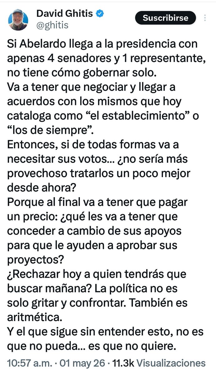 Dice el morrongo de Ghitis, que Colombia está destinada a tener un Congreso como siempre y con los mismos de siempre. 

Que Abelardo como no va a hacer “negociaciones” que lleven a “acuerdos” como han hecho los de siempre por décadas. Que mejor votar por la de siempre para que
