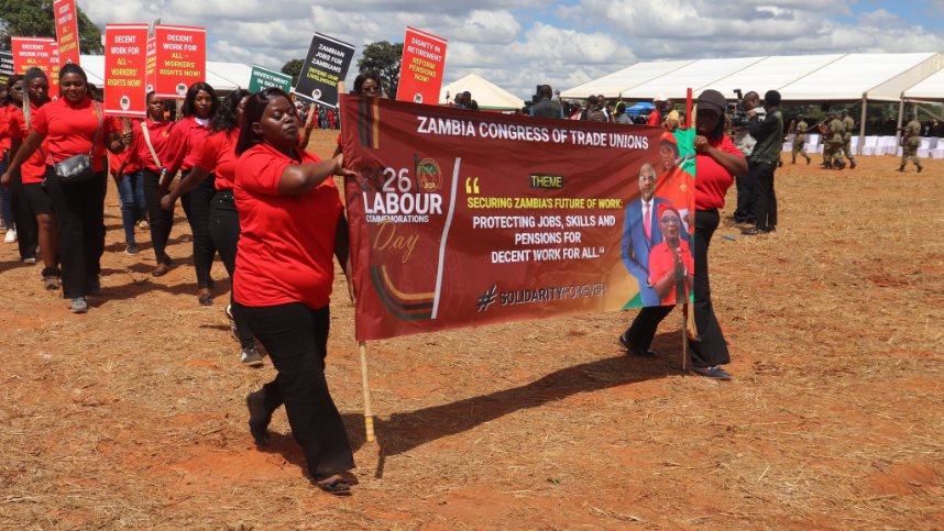 ilolusaka's tweet image. “Workers are the engine of production and the backbone of national development. Protect #jobs, skills, and pensions. End casualisation. Invest in Zambian #skills. A worker cannot plan a future on a three‑month contract.” — Blake Mulala, #ZCTU President
#LabourDay2026 #DecentWork