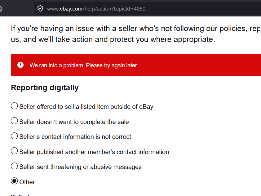 BlackXFTP's tweet photo. Is @eBay full of shit?

Ppl speak up-Posts on @eBay receive the same old ass reply-Below

Tried contacting them multiple times via the so called "Contact Us" page, it doesn't work. Was sold a faulty product w/1yr warranty + 2yr extended warranty. Messaged sellers go unanswered https://t.co/tgCSpZr9r8