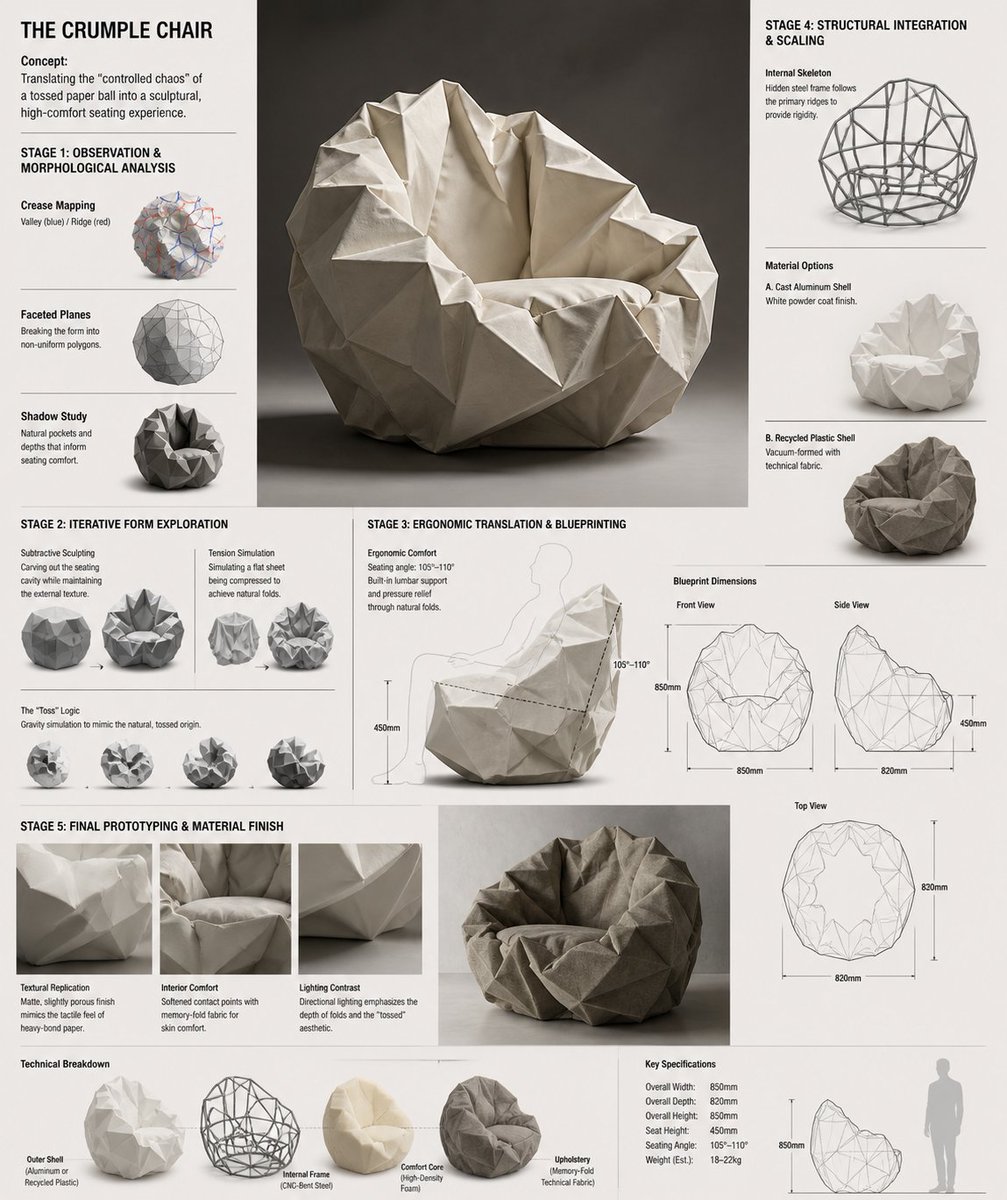 The Toss Crumple Chair: Sculptural Comfort in Design - PromptGather image 1