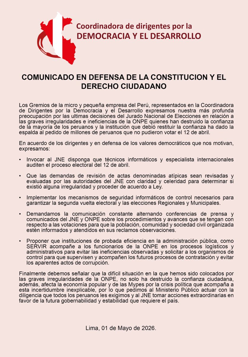 Coordinadora de Dirigentes por la Democracia tweet media