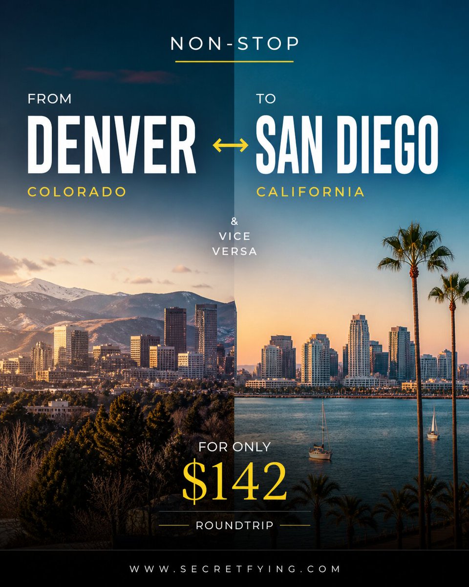SecretFlying's tweet image. Non-stop from #Denver, Colorado to #SanDiego (&amp;amp; vice versa) for only $142 roundtrip with Alaska Airlines #Travel

secretflying.com/posts/denver-s…