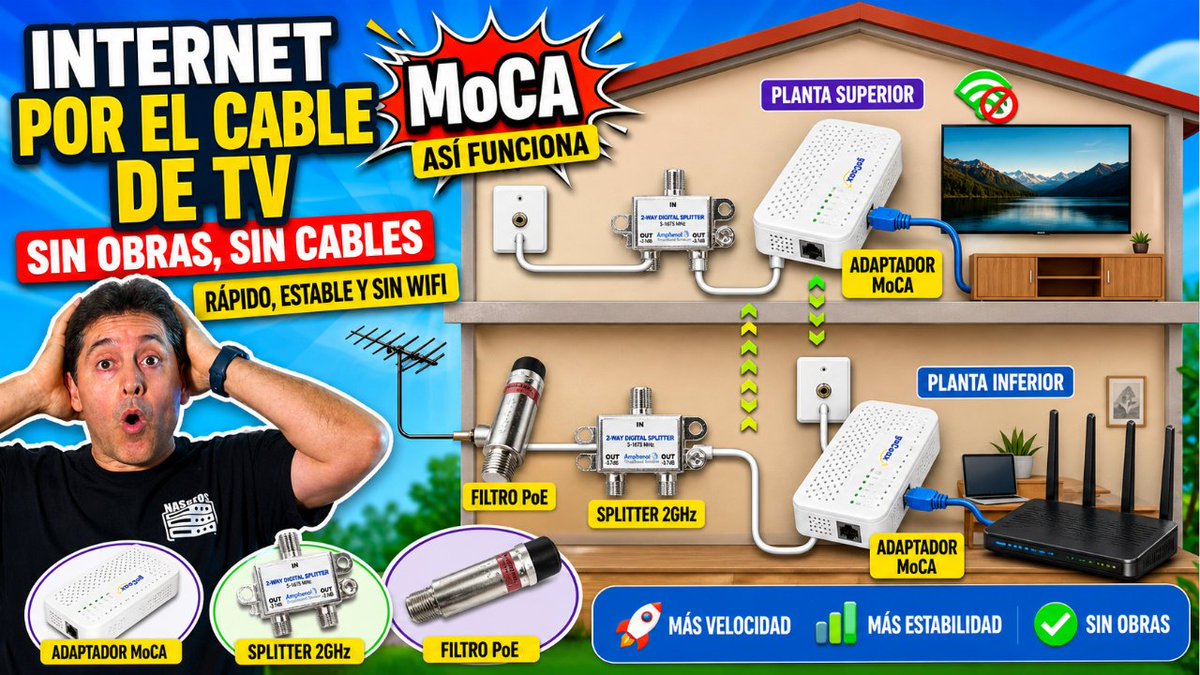 NASeros_com's tweet image. 💥 ¿Se puede tener Internet por cable en toda la casa sin tirar cable Ethernet ni hacer obras?

➡️ youtu.be/z6lAxBAS_iE

📌 Así funciona MoCA, una tecnología poco conocida que aprovecha el cable de antena de TV.
#ethernet #coaxial #techtips #redes #tecnologia #networking