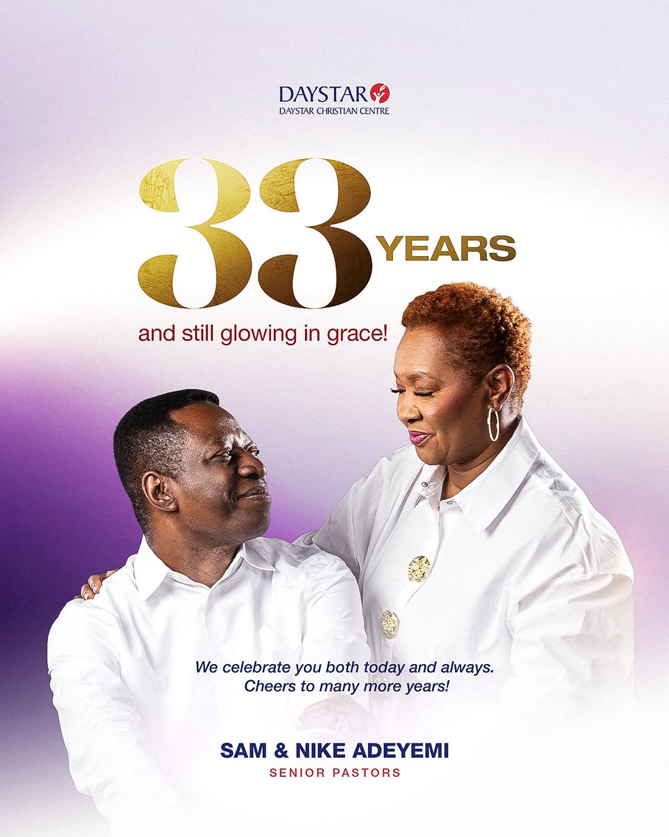 33 years of love, purpose, and partnership ❤️

Today, we celebrate our dear Pastors Sam and Nike on 33 beautiful years of marriage, grace, and shared purpose.

Your marriage is more than a celebration of years, it is a beautiful example of love, friendship, purpose, and doing