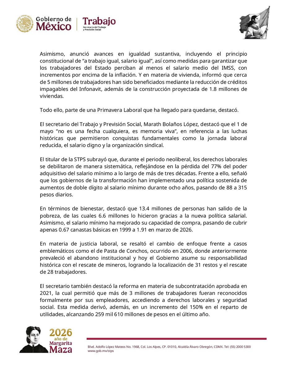 STPS_mx's tweet photo. Gobierno de México conmemora el Día del Trabajo con avances históricos en derechos laborales. https://t.co/ybC7gFkaON