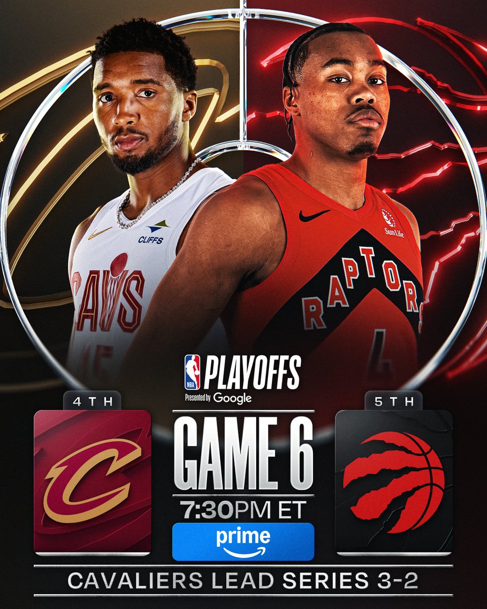 NBA's tweet image. CLE won Game 1 at home.
CLE won Game 2 at home.
TOR won Game 3 at home.
TOR won Game 4 at home.
CLE won Game 5 at home.

Will the Raptors hold serve and force GAME 7, or will the Cavs break the trend &amp;amp; win the series??

Game 6: 7:30pm/et, Prime

NBA Playoffs presented by @Google