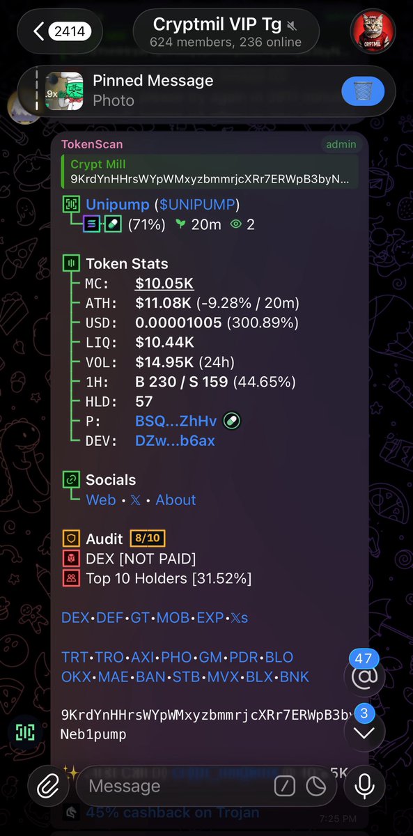 Crypt_mil's tweet image. $UNIPUMP
CA 

9KrdYnHHrsWYpWMxyzbmmrjcXRr7ERWpB3byNeb1pump

🍀

#Solana #SolanaMemecoins #Memecoin #fomo