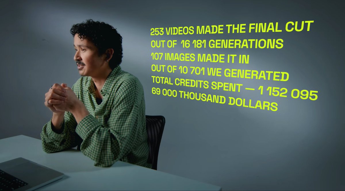 crazy numbers!

253 of 16,181 videos kept
107 of 10,701 images kept
1,152,095 credits spent
$69,000 equivalent
for ~22 mins of video (about $52 per sec)
