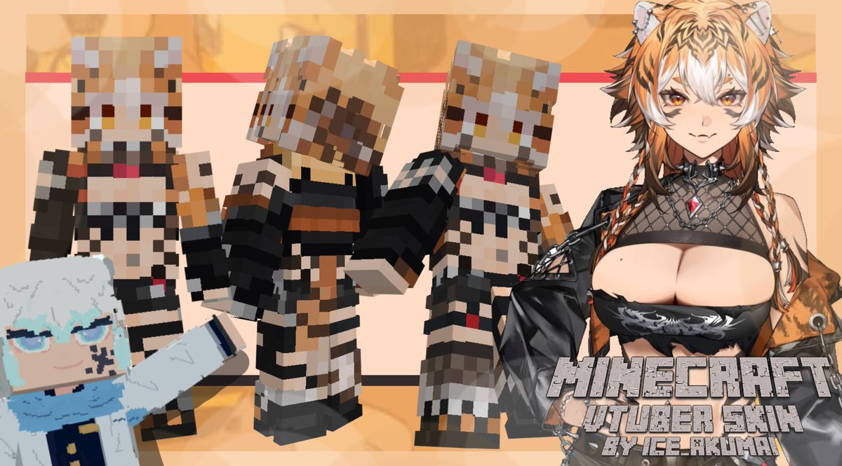 Ice_AkumaI's tweet image. Vtuber Minecraft Skin fanart FOR THE MOST BEAUTIFUL TOMBOY TIGER @TaigaTorayami 🧡💛🖤

I LOVE YOUR MODEL DESIGN SO MUCHHHH!

(And if you ever need the skin, friend me on Discord at: "iceakumai" :D) 🧡💛🖤

⌞#VTuberEN | #Vtuber ⌝