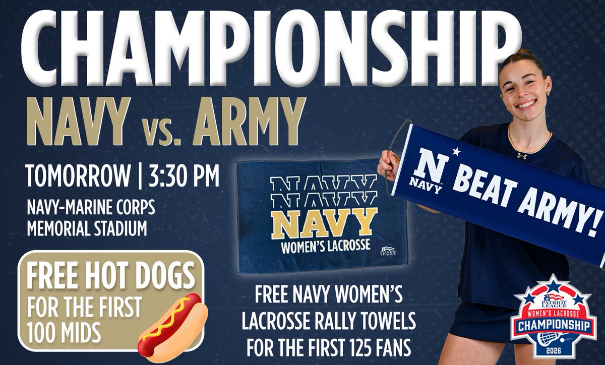 NavyWLax's tweet image. We're hosting the @PatriotLeague CHAMPIONSHIP!!

See you tomorrow🤩

#GoNavy | #BEATARMY