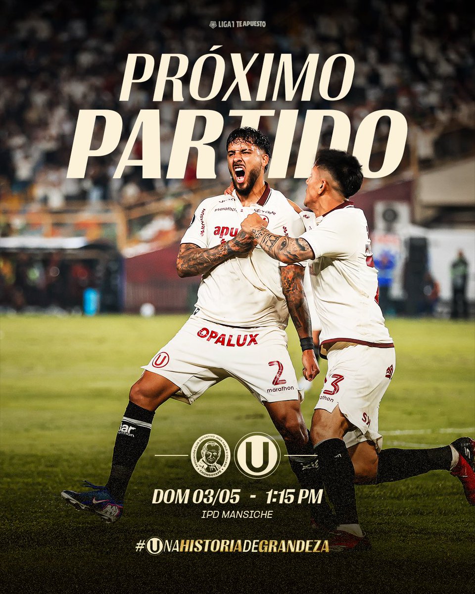🔜 𝗣𝗥𝗢́𝗫𝗜𝗠𝗢 𝗣𝗔𝗥𝗧𝗜𝗗𝗢 𝗖𝗥𝗘𝗠𝗔

⚽ 𝘑𝘶𝘢𝘯 𝘗𝘢𝘣𝘭𝘰 𝘐𝘐 𝘷𝘴. 𝘜𝘯𝘪𝘷𝘦𝘳𝘴𝘪𝘵𝘢𝘳𝘪𝘰 

🏆 𝘈𝘱𝘦𝘳𝘵𝘶𝘳𝘢 2026 - 𝘍𝘦𝘤𝘩𝘢 13

📅 𝘋𝘰𝘮𝘪𝘯𝘨𝘰 3 𝘥𝘦 𝘮𝘢𝘺𝘰

⏱️ 1:15 𝘱.𝘮.

🏟️ 𝘐𝘗𝘋 𝘔𝘢𝘯𝘴𝘪𝘤𝘩𝘦 

#UnaHistoriaDeGrandeza