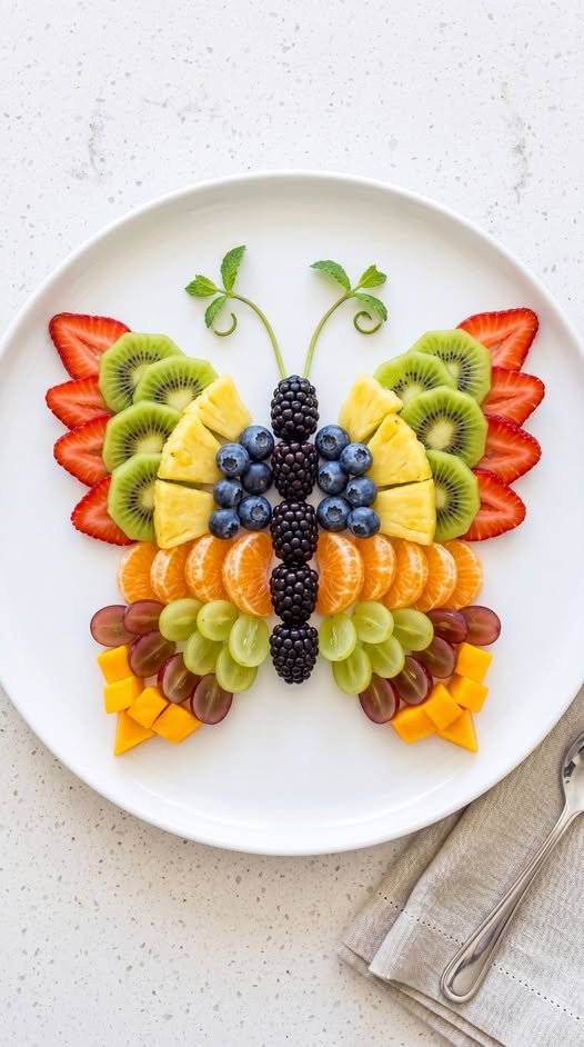 DietitianOnline's tweet image. A magical way to serve fruits!  Fresh fruit butterfly with berries, kiwi, pineapple &amp;amp; mango. Fun, colorful, and perfect for kids. What fruit would you use for the wings?  #tastymom #fruits #butterfly