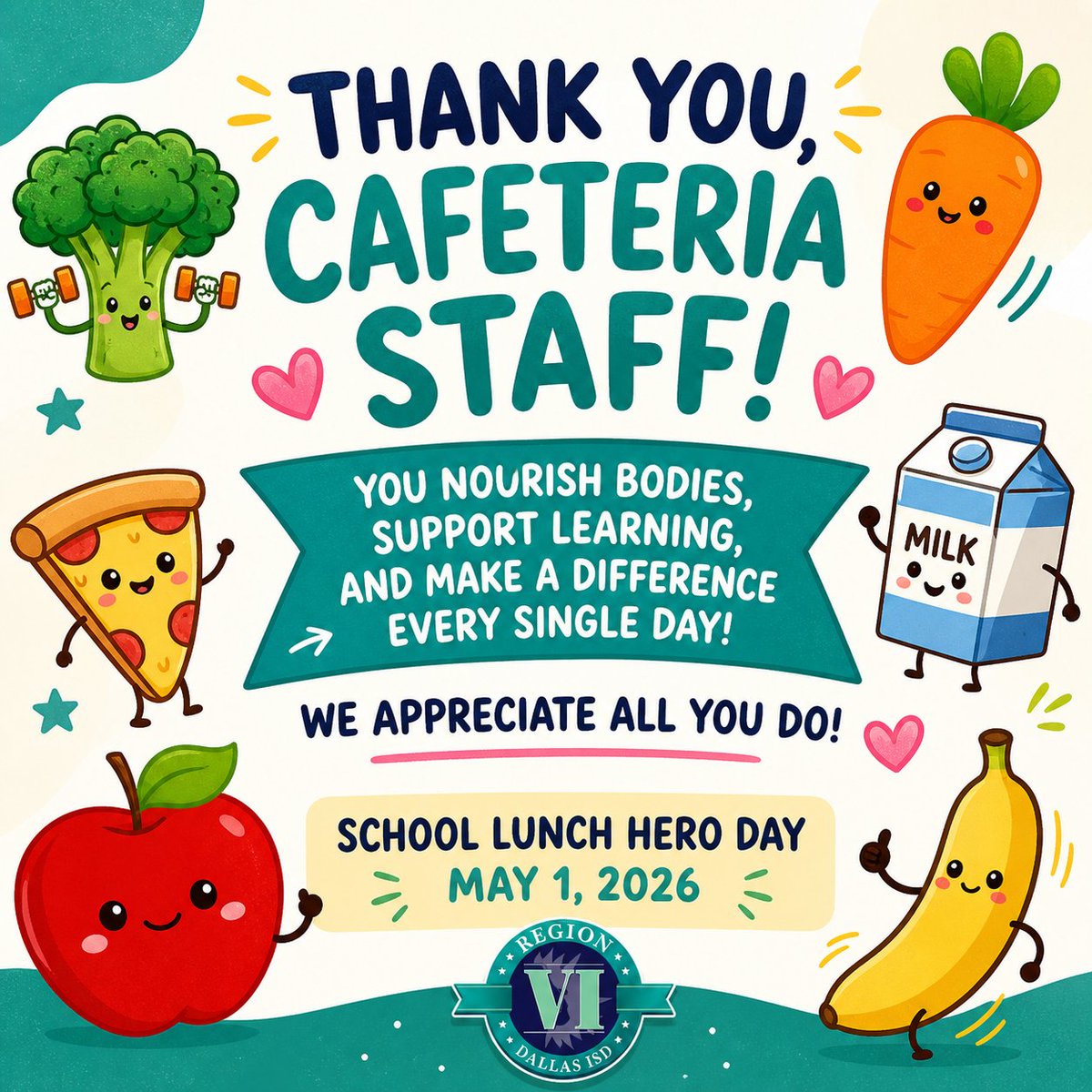 Region6_DISD's tweet photo. Today we recognize our incredible Region VI cafeteria staff!

Your hard work, care, and dedication ensure our students are nourished, welcomed, and ready to learn every day. Thank you for the difference you make behind the scenes and on every campus. https://t.co/WL5xJdvvB9