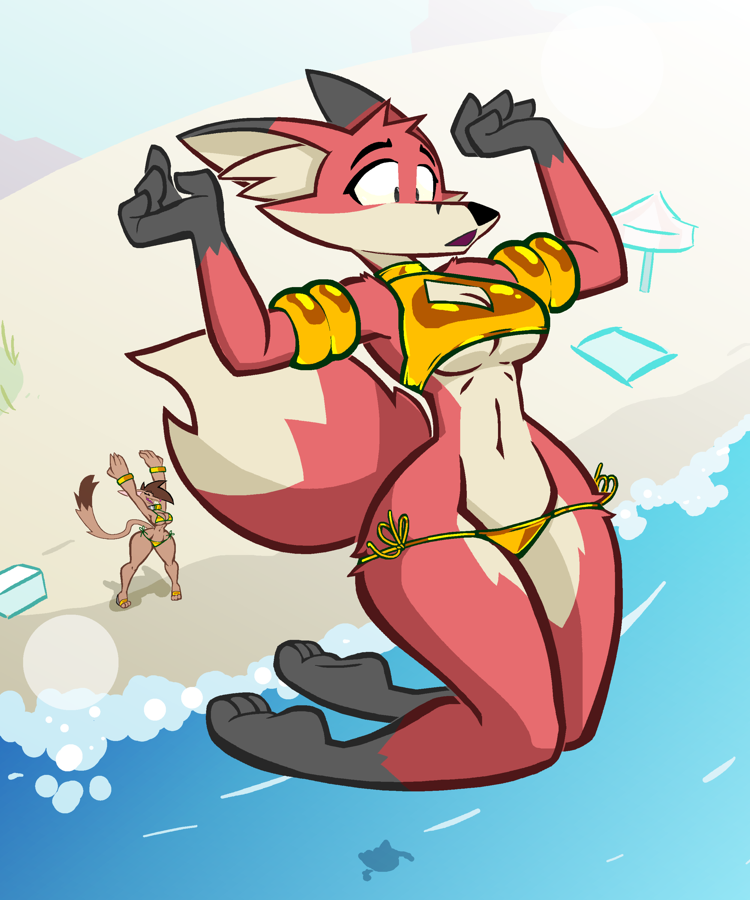 axlegear99's tweet image. More gold bikini shenanigans, with Mirig giving Pool Vixen a gentle toss into the ocean!

You too can use an ally as a projectile in Rusty Seas!: store.steampowered.com/app/2050070/Ru…