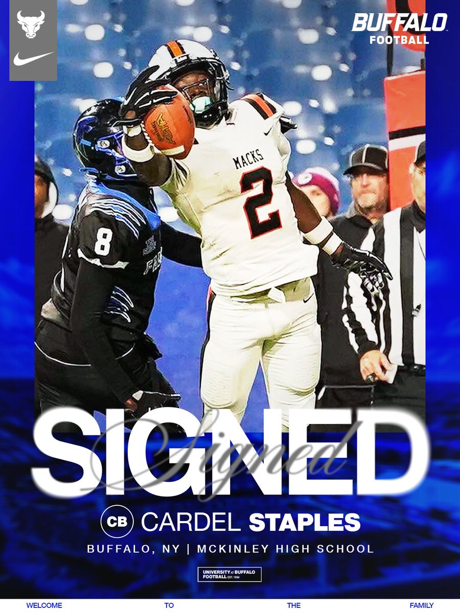 UBFootball's tweet photo. 𝙊𝙛𝙛𝙞𝙘𝙞𝙖𝙡𝙡𝙮 𝙤𝙛𝙛𝙞𝙘𝙞𝙖𝙡

Welcome to UB, @CardelStaples!

#UBhornsUP🤘l #BullMarket📈 https://t.co/Jir7Rt58I6