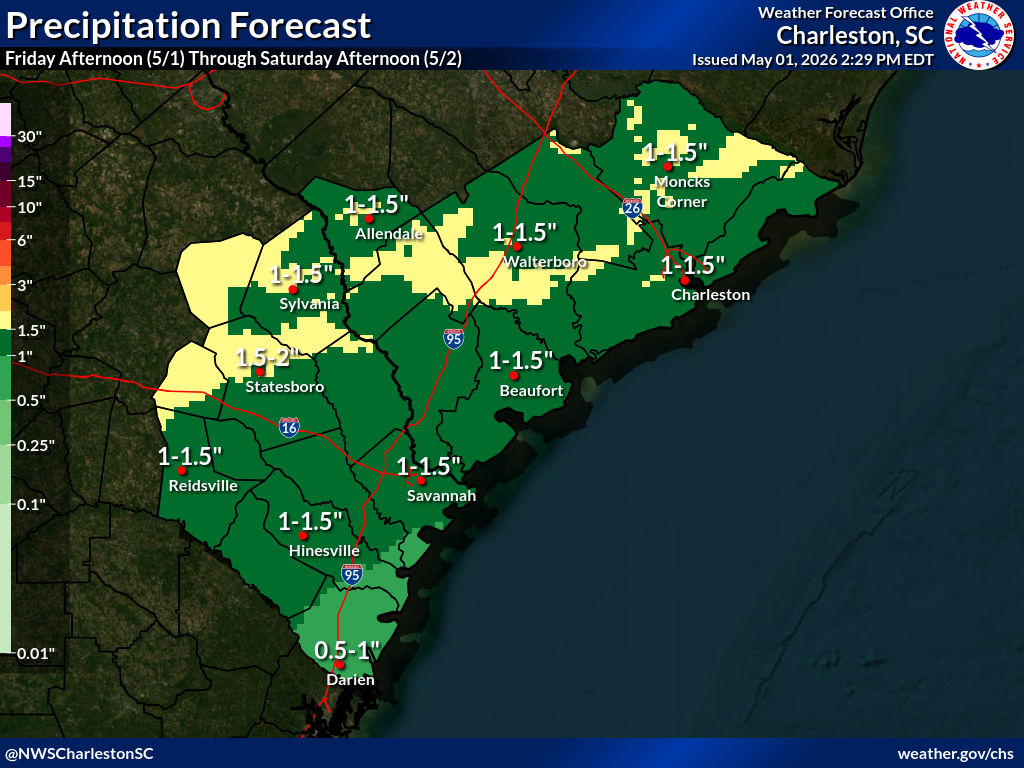 NWSCharlestonSC's tweet image. ⚠️April ended up as the 2nd driest on record at the Charleston Airport and the 7th driest on record at the Savannah Airport. Some much needed rainfall has fallen over the past 24 hours and another 1 to 1.5" are likely to fall tonight into Saturday. #scwx #gawx #chswx #savwx