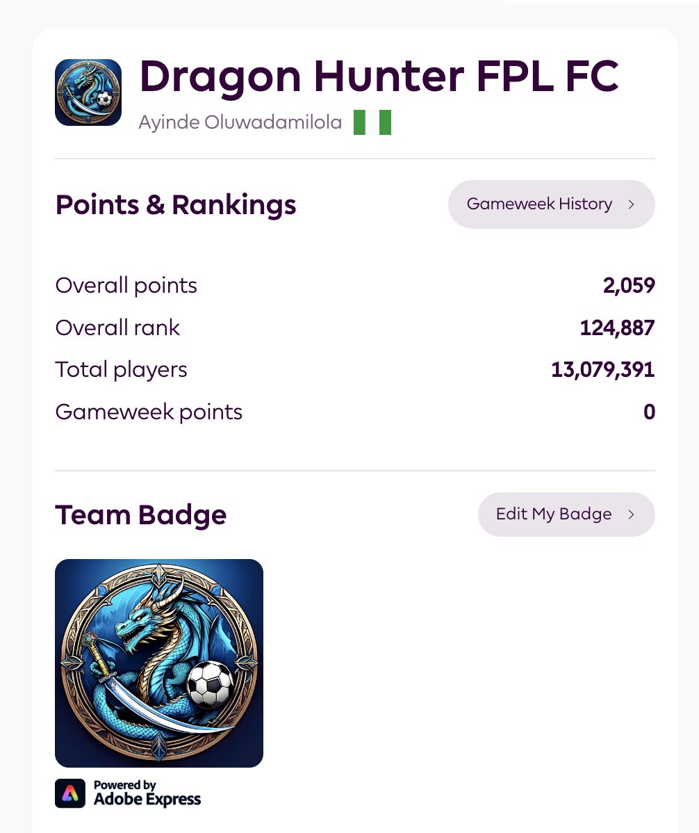 Oluwadamilola Ayinde | FPL Dragon Hunter FC tweet media