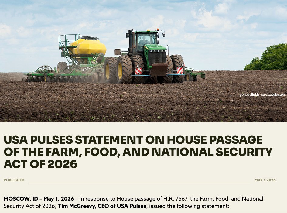 USAPulsED's tweet photo. House passes the 2026 Farm Bill framework. 

“An important step toward completing this important legislation for America’s farmers, including U.S. pulse growers,” said USA Pulses CEO Tim McGreevy.
https://t.co/VLzapfSjUj https://t.co/4TuOiFp0Kj