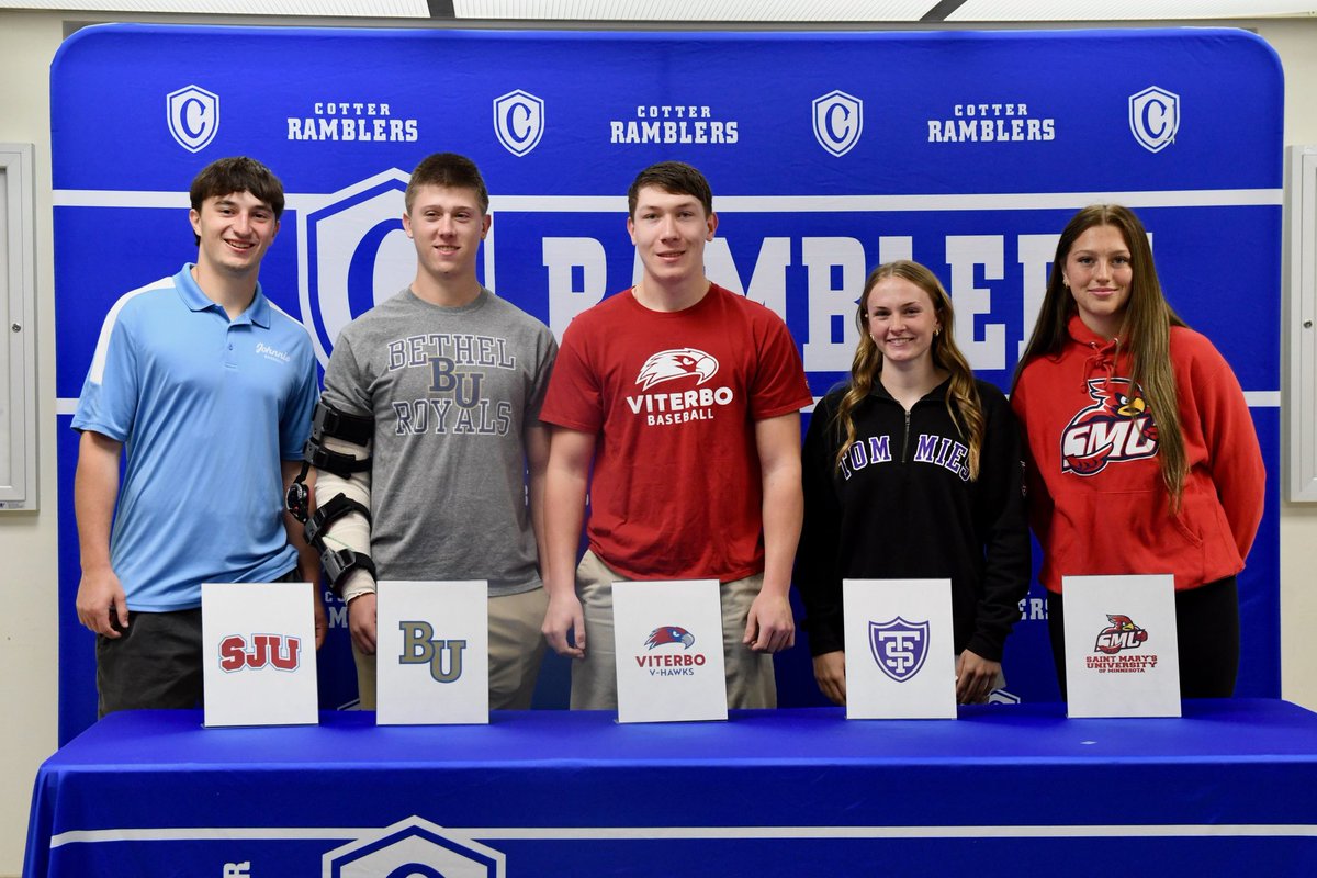 TheFanWinona's tweet photo. Five athletes sign Letters of Intent from @cotterschools!

Read:
https://t.co/HZI7DjVSRA https://t.co/MaNNmzsaVf