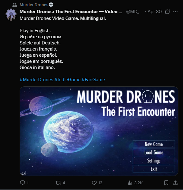 Murder Drones: The First Encounter — Video Game tweet media