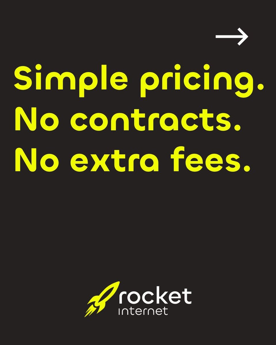 _RocketInternet's tweet photo. Fair question.

With Rocket, there isn’t one. Just clear pricing, no contracts, and internet that works the way it should.

Internet made easy. No catch.

Check availability ➜ https://t.co/lI2Qb8TaKw

#RocketInternet #HomeInternet #StayConnected https://t.co/U9srtOZUJl