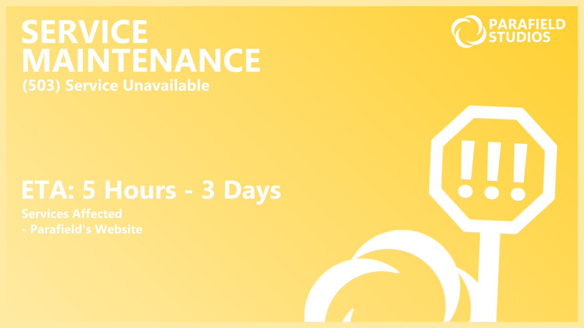 ParafieldStudio's tweet photo. 🛠️ MAINTENANCE NOTICE 

parafieldstudios (dot) com is closing down for website improvements. https://t.co/iRylWILiem