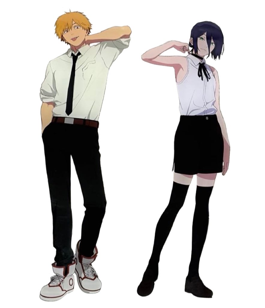 hourlydenreze's tweet image. new Denji and Reze official art for merch