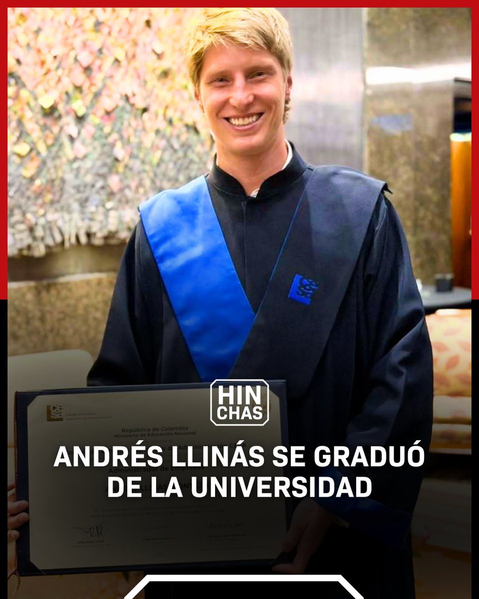 ColHinchas's tweet image. El defensor de Millonarios, Andrés Llinás, compartió oficialmente un logro personal fuera de los estadios al culminar su formación académica. Tras un proceso de 11 años de esfuerzo, el jugador se graduó como administrador de empresas del Colegio de Estudios Superiores de