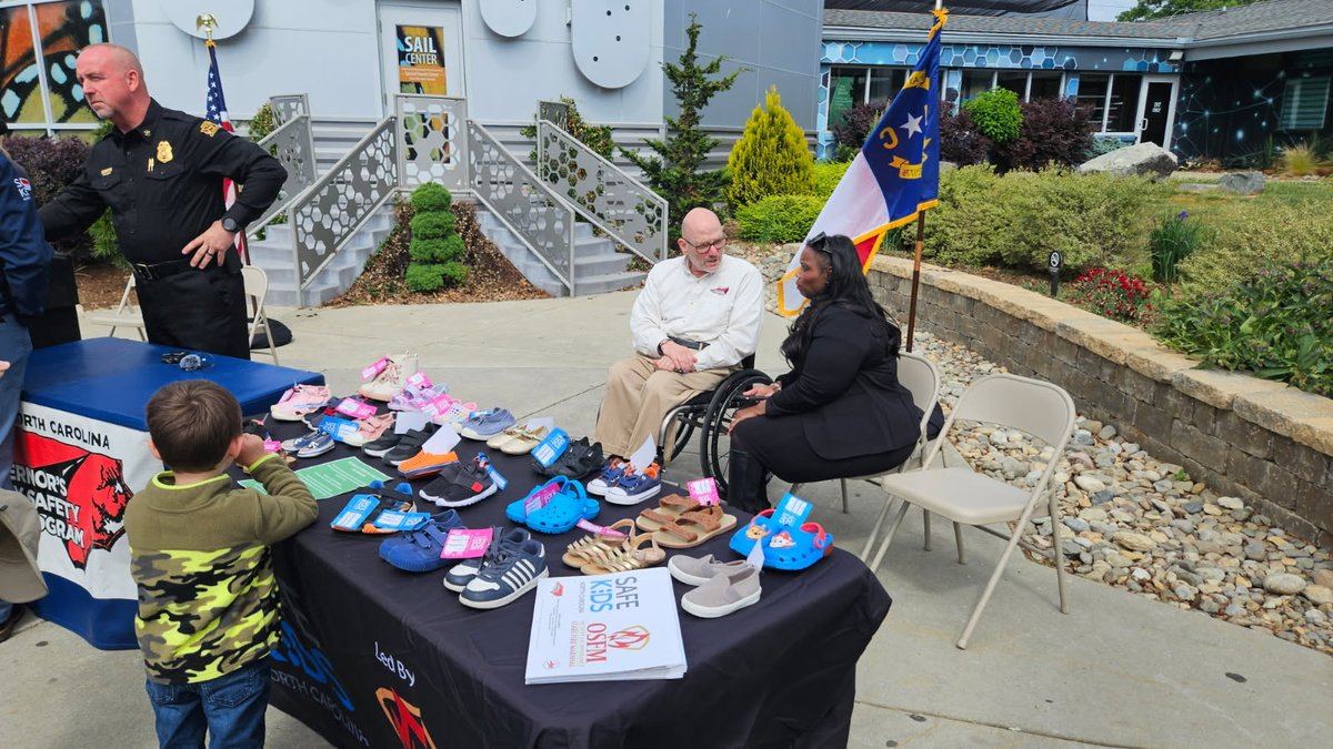 NC_GHSP's tweet photo. Fifty pairs of children’s shoes stood in silent tribute today at the @GSOSciCenter, representing the 50 NC children lost to hot car heatstroke since 1998. 

On National Heatstroke Prevention Day, GHSP and Safe Kids NC are sharing a simple, lifesaving reminder: Stop. Look. Lock. https://t.co/5lUYcSBE5N