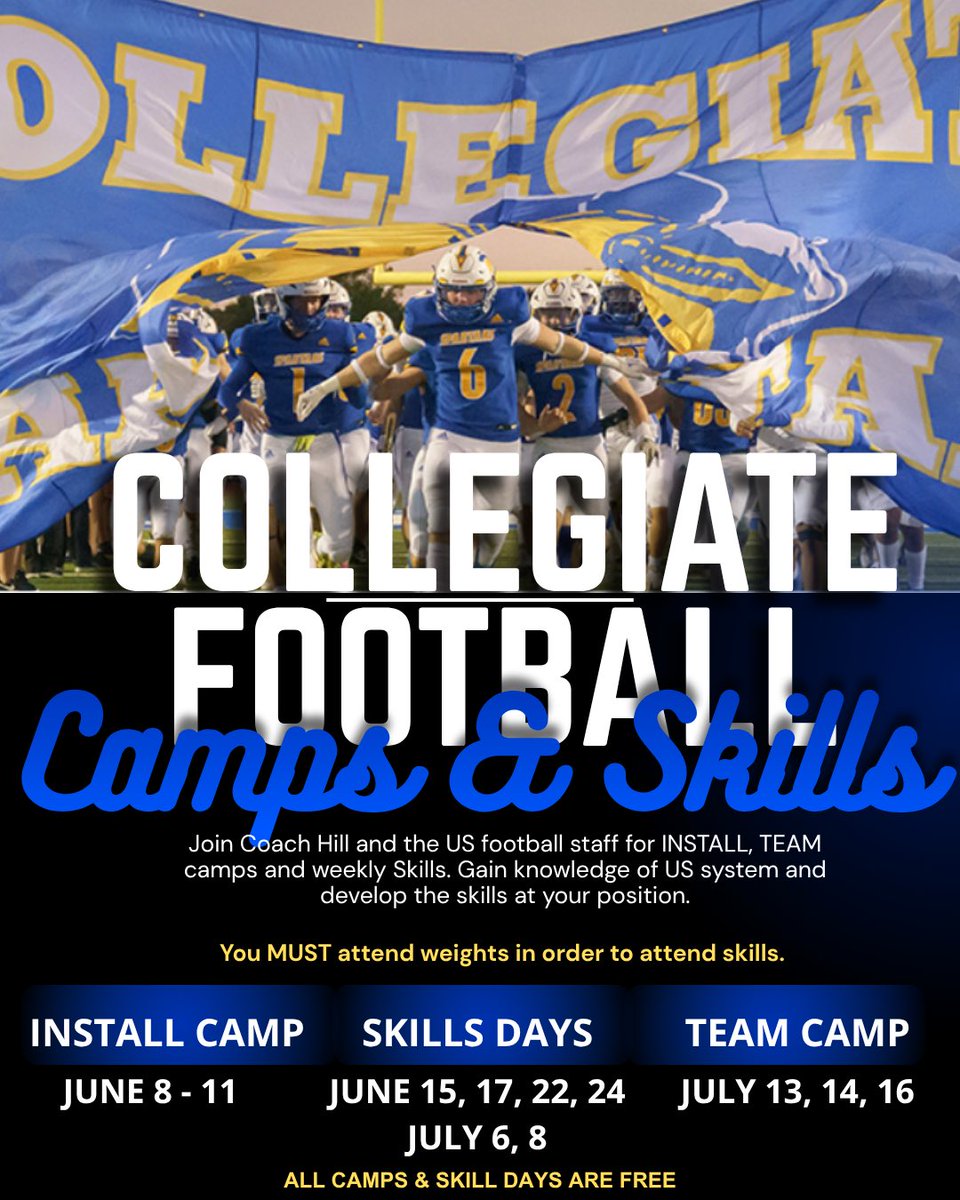 Collegiate_FB's tweet photo. 🚨 Wichita Collegiate Summer Camps 🔵🟡⚪️🏈 https://t.co/g8wHOkN4Jk