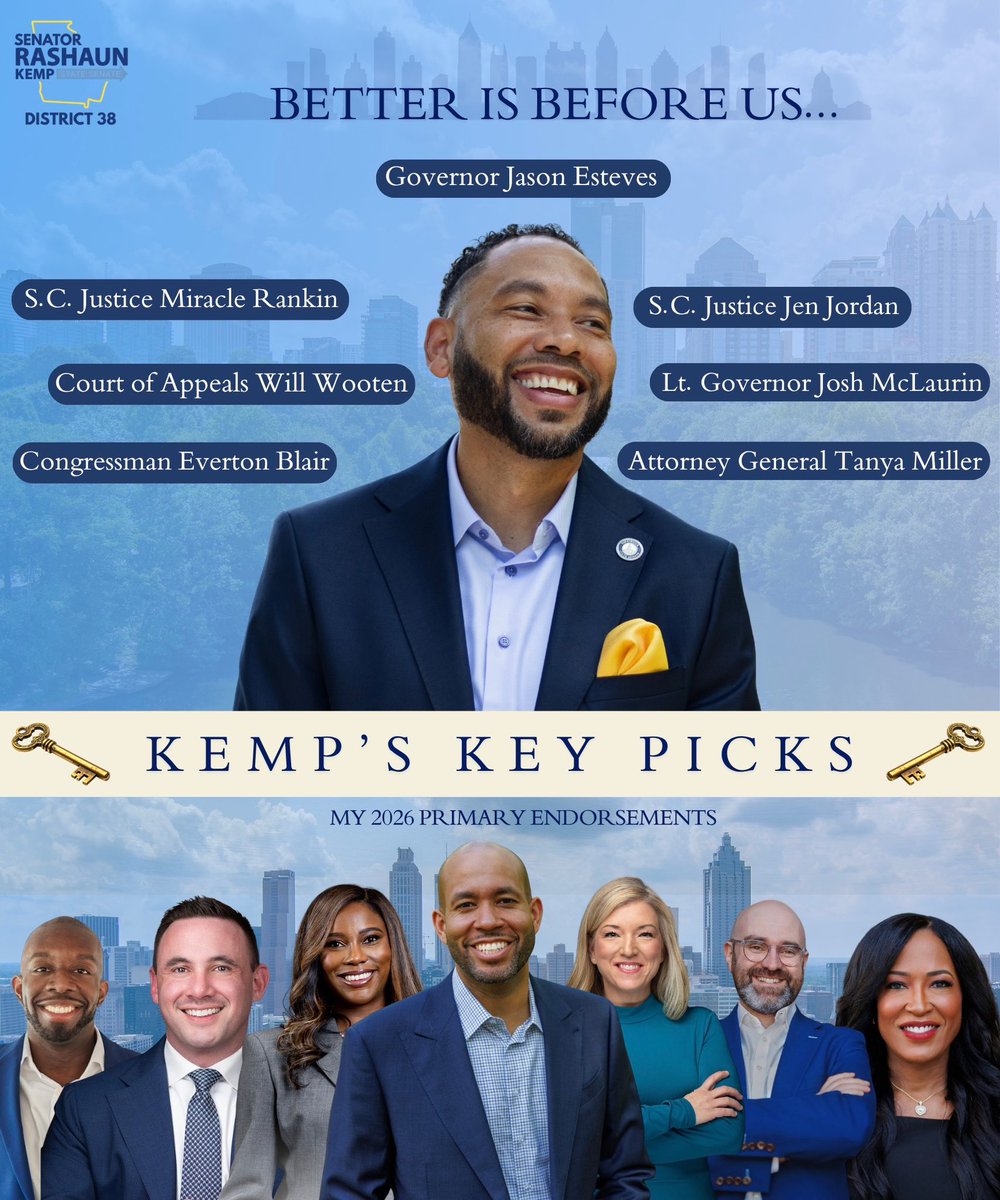 RashaunKemp's tweet photo. I’m proud to share the leaders I believe give us our best shot to win in November, put a Democrat back in the Governor’s mansion, and move Georgia forward! This is about affordability for all and not the rich few, civil rights, and critically now, protecting our voting rights. https://t.co/pC7hu9YnEf