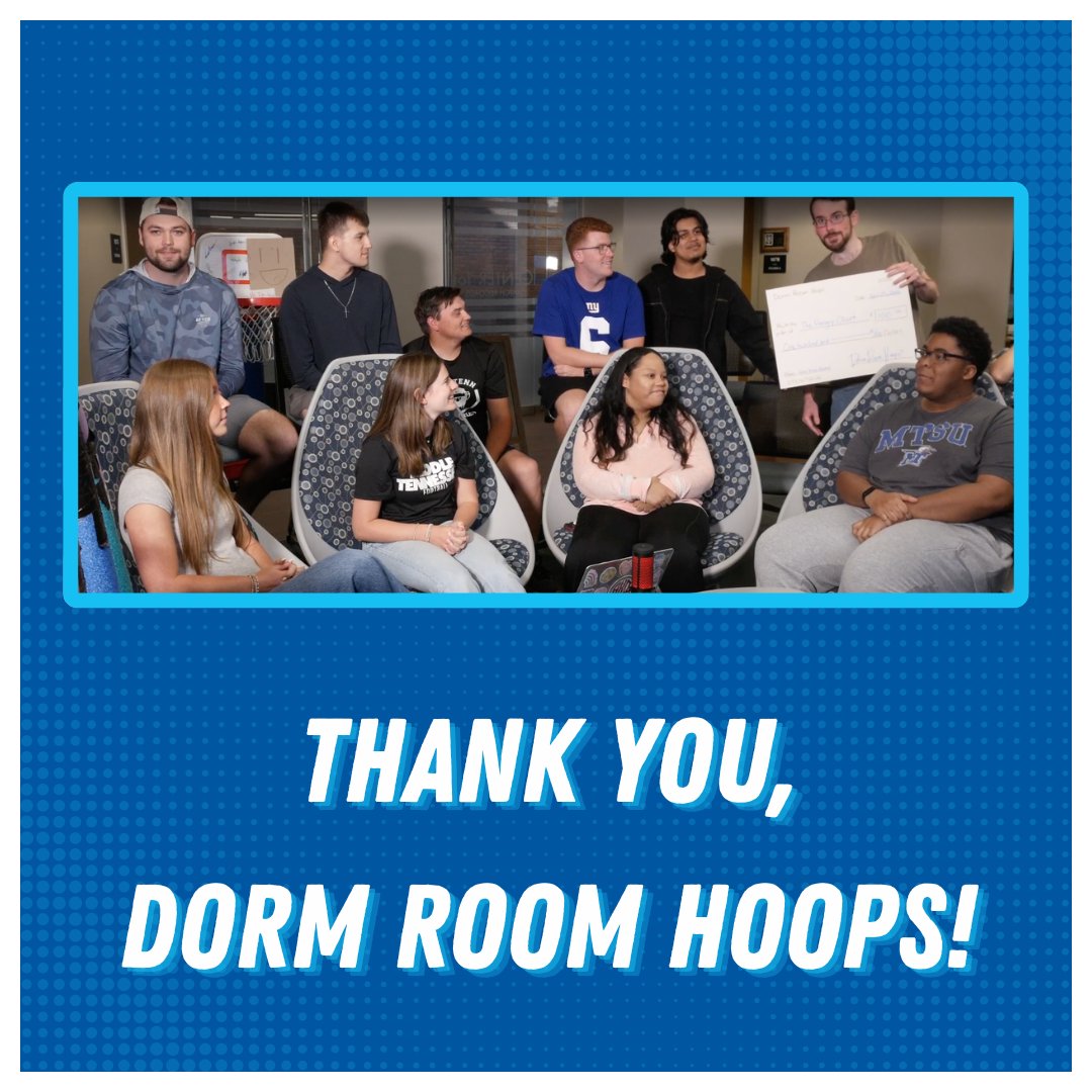 MTSU_SOJSM's tweet image. Thank you to the @DormRoomHoops crew for donating $100 to the Hangry Closet! You might recall us posting about their livestreaming project in March; not only did they hit their streaming goals, but they also donated their earnings to provide snacks for their peers.

#mtsu #sojsm