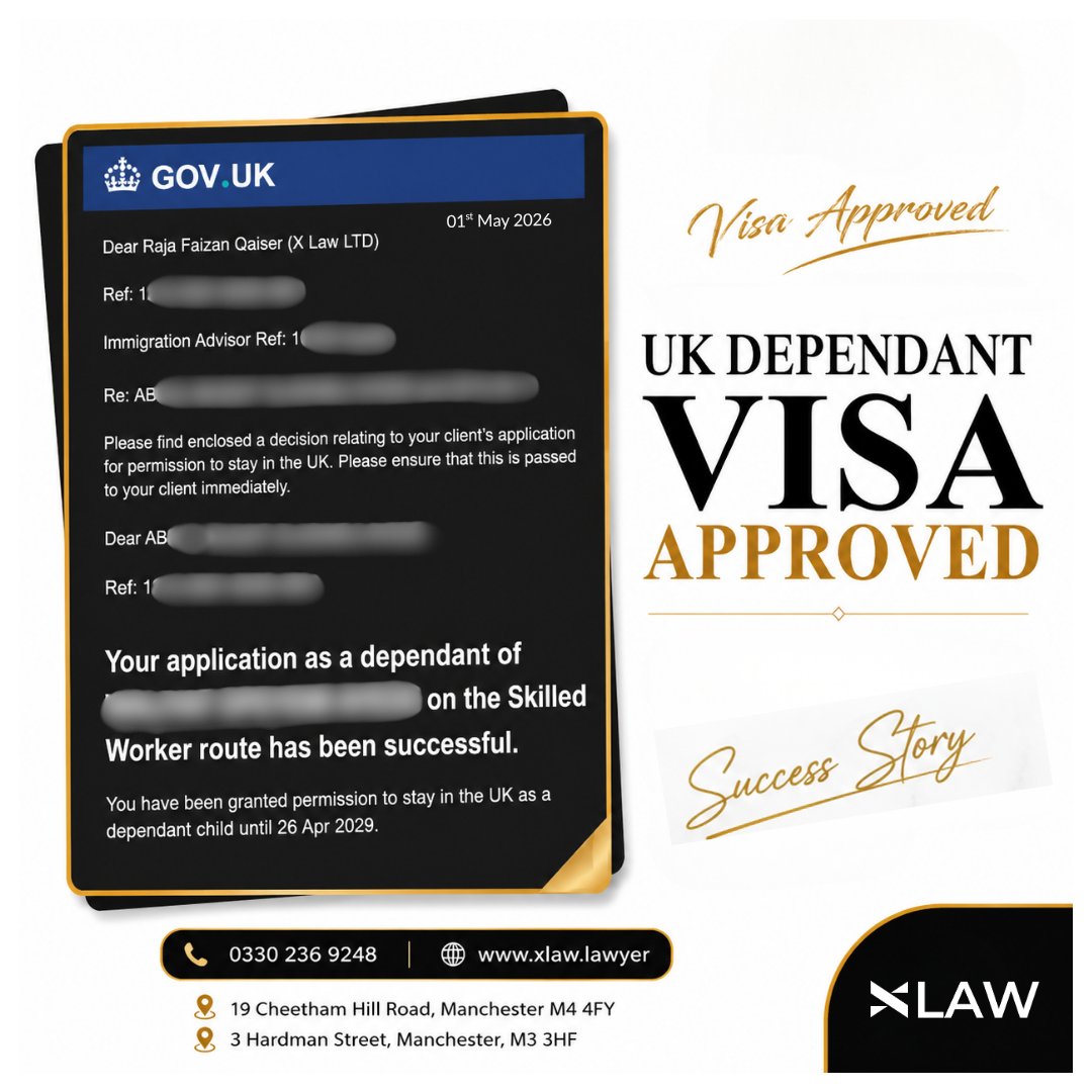 XLawLawyer's tweet image. Great news - Skilled Worker Dependant Visa Granted 

Yet another successful outcome for our client!  

If you need help with a dependant visa application for your spouse or child, contact X Law for expert support.  

#VisaGranted #SkilledWorkerDependent #UKImmigration #XLaw