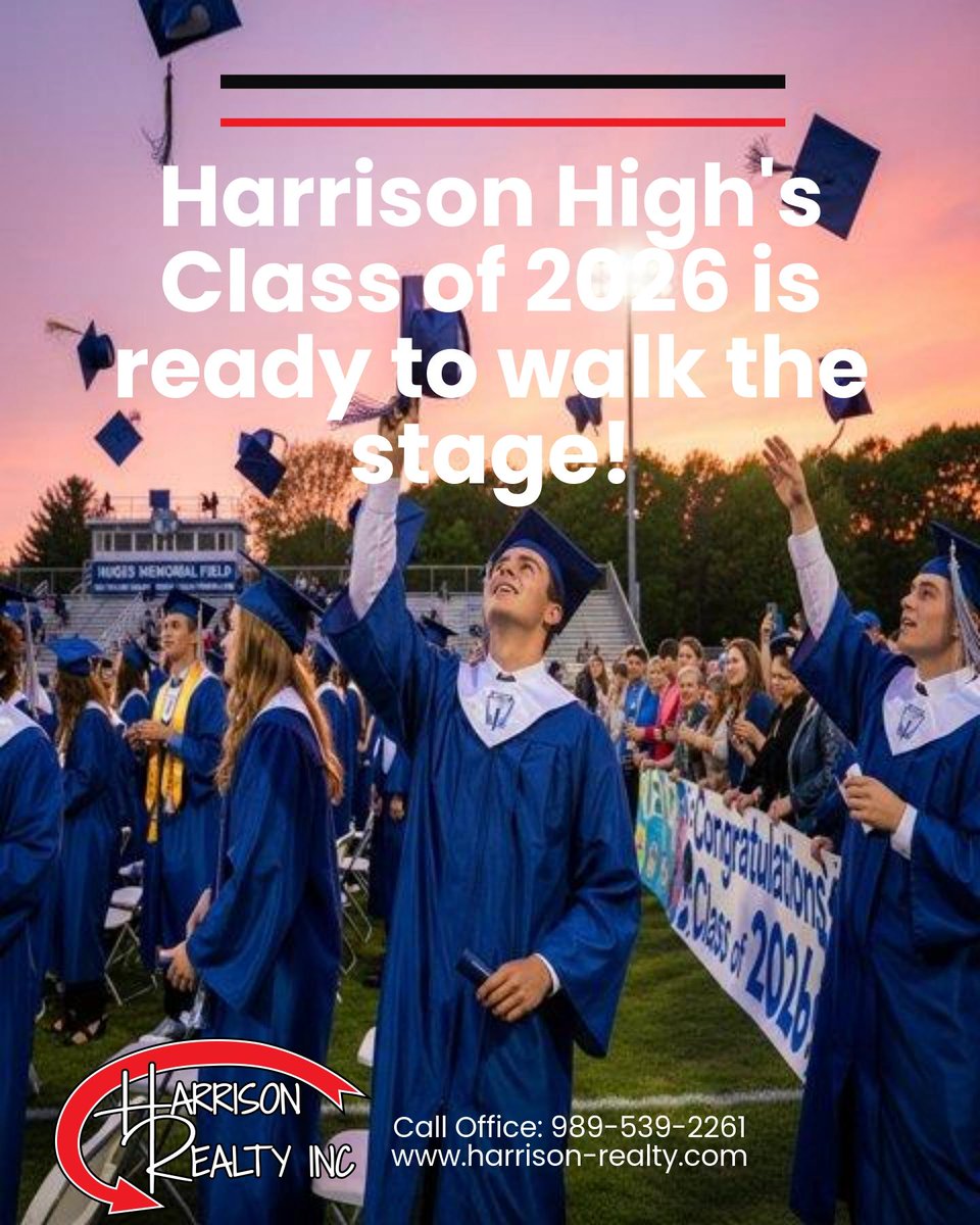 HarrisonRealty's tweet image. 🎓 Harrison High School’s Class of 2026 is about to take the big stage on May 15th. If you know a graduate who is walking the stage to get their diploma, please give them a well-deserved shoutout in the comments below! 🎉

#RealEstate #HarrisonMI #upnorth #Northernmichigan