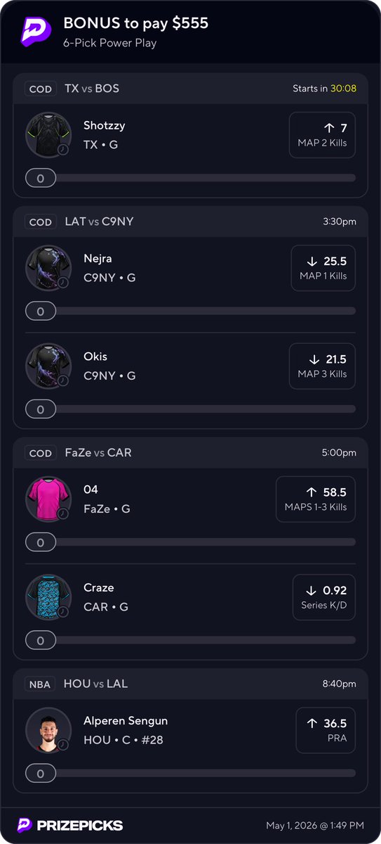 CartiQp's tweet photo. @ZooMaa @PrizePicksGG Easy $15 Bonus (S/O @PrizePicks) into $555 is this cashing or who is selling my slip?!? https://t.co/xrwqvKJWyT
