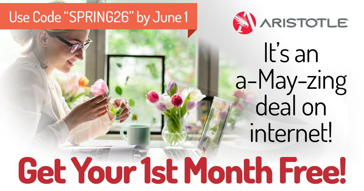 AristotleBuzz's tweet image. April showers bring May savings! Get your 1st month of high-speed internet FREE when you sign up by June 1 with code SPRING26.

It’s an a-May-zing deal on Aristotle’s fast, affordable internet!

Details: aristotle.net/promo

#RuralInternet
#CheapInternet
#BroadbandForAll