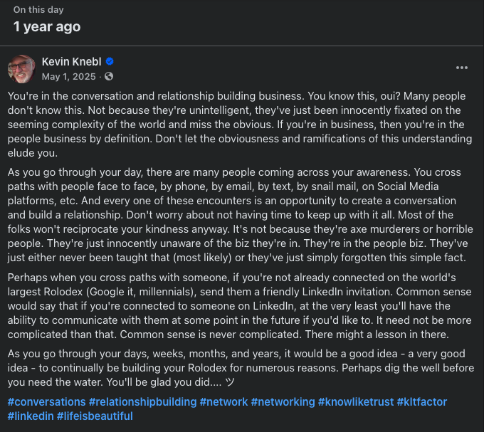kevinknebl's tweet image. ツ #conversations #relationshipbuilding #network #networking #knowliketrust #kltfactor #linkedin #lifeisbeautiful
