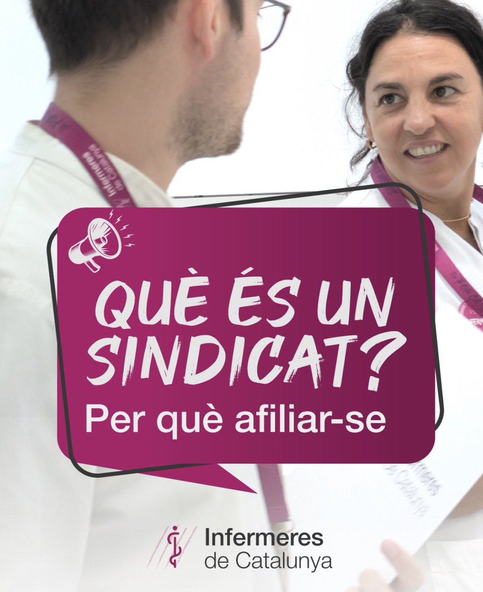 CatInfermeres's tweet photo. Un *sindicat* és l’espai on les treballadores i treballadors s’organitzen per defensar els seus drets i millorar les condicions laborals. Com a delegades i delegats d’*Infermeres de Catalunya*, treballem cada dia per:

👉Acompanyar i assessorar en situacions laborals (expedients, citacions, conflictes).
👉Mediar amb l’empresa per resoldre discrepàncies sobre torns, salaris o càrrega de treball.
👉Vetllar pel compliment del conveni, la normativa i la salut laboral.
👉Representar els interessos col·lectius en òrgans de negociació i decisió.
👉Informar i formar la plantilla sobre canvis que afectin la feina.

Per això, és important estar afiliat/da: l'afiliació dona veu, recursos jurídics i suport immediat quan més ho necessites.

*Si tens dubtes o un problema a la feina —on vas?— al teu sindicat*.

Contacta amb nosaltres com més aviat millor i t’acompanyarem pas a pas.

Si ets afiliada consulta en el Portal de Tràmits 
🔗https://t.co/Gxq7jREIaw

I si encara no ho ets pots enviar un mail a
📧hola@infermeres.cat

*Afilia´t aquí*👇
🔗https://t.co/fPqmUDe5yd