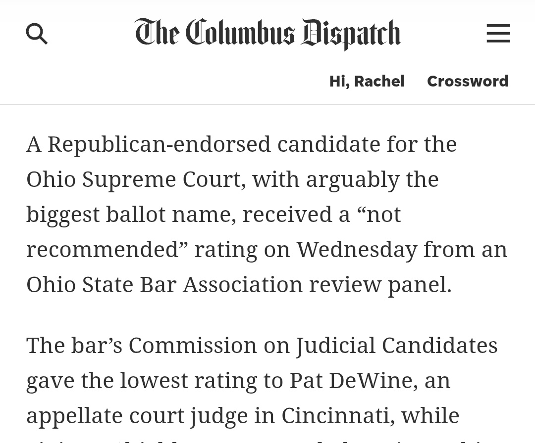 Yup. Governor DeWine's son is one of the Republicans on Ohio's Supreme Court. Even though THE STATE BAR ASSOCIATION said he was unqualified